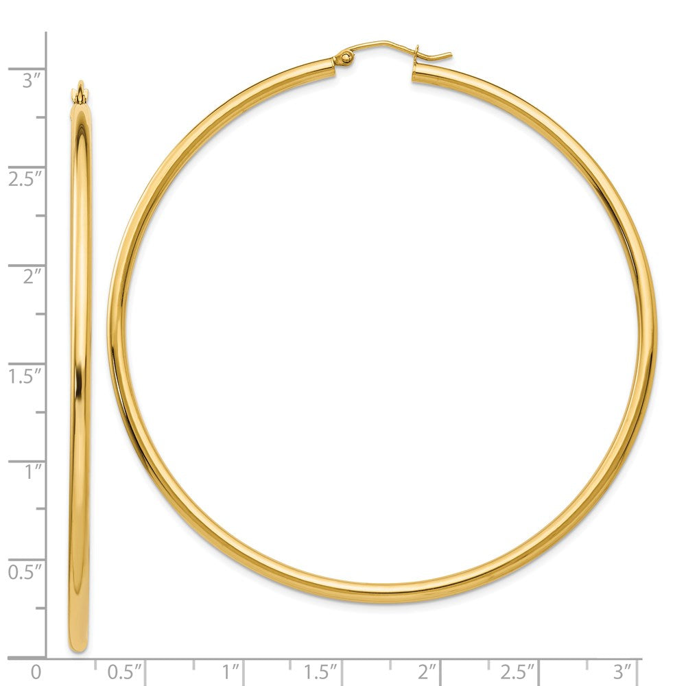 14K Yellow Gold Polished 2.25X70mm Round Tube Hoop Earrings