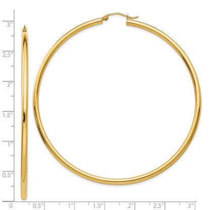 14K Yellow Gold Polished 2.25X70mm Round Tube Hoop Earrings