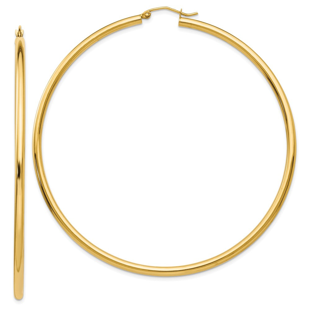 14K Yellow Gold Polished 2.25X70mm Round Tube Hoop Earrings