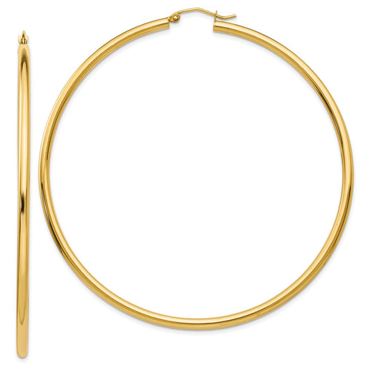 14K Yellow Gold Polished 2.25X70mm Round Tube Hoop Earrings