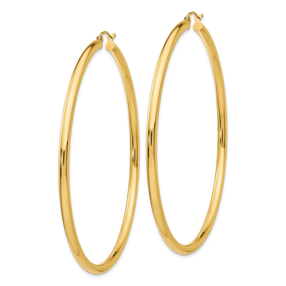 14K Yellow Gold Polished 3X70mm Round Tube Hoop Earrings