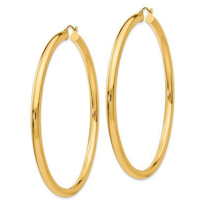 14K Yellow Gold Polished 4X70mm Round Tube Hoop Earrings