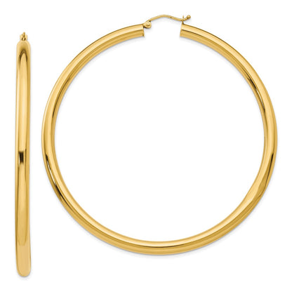 14K Yellow Gold Polished 4X70mm Round Tube Hoop Earrings