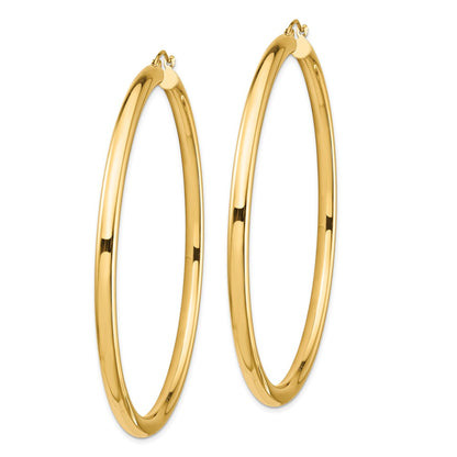 14K Yellow Gold Polished 4X70mm Lightweight Round Tube Hoop Earrings