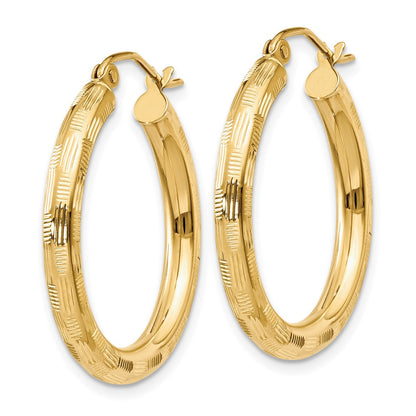 14K Yellow Gold Diamond-Cut Hoop Earrings