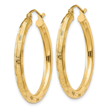 14K Yellow Gold Diamond-Cut Hoop Earrings