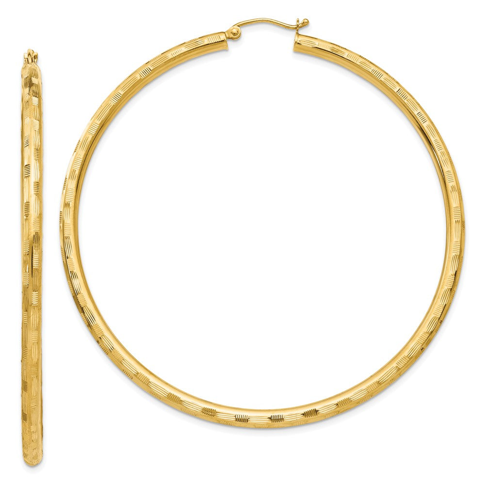 14K Yellow Gold Diamond-Cut Hoop Earrings