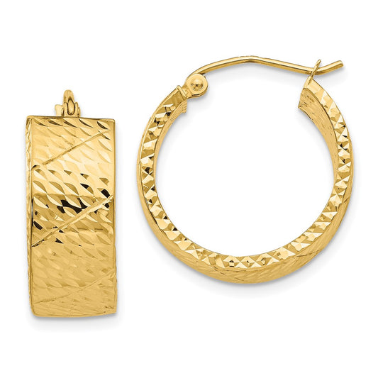 14K Yellow Gold Diamond Cut Hoop Earrings