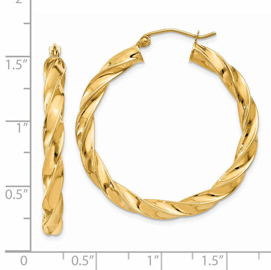 14K Yellow Gold Light Twisted Hoop Earrings