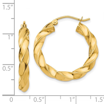 14K Yellow Gold Light Twisted Hoop Earrings