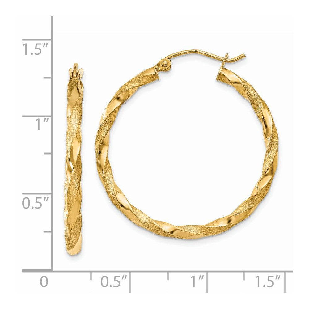 14K Yellow Gold Polished & Satin Twisted Hoop Earrings