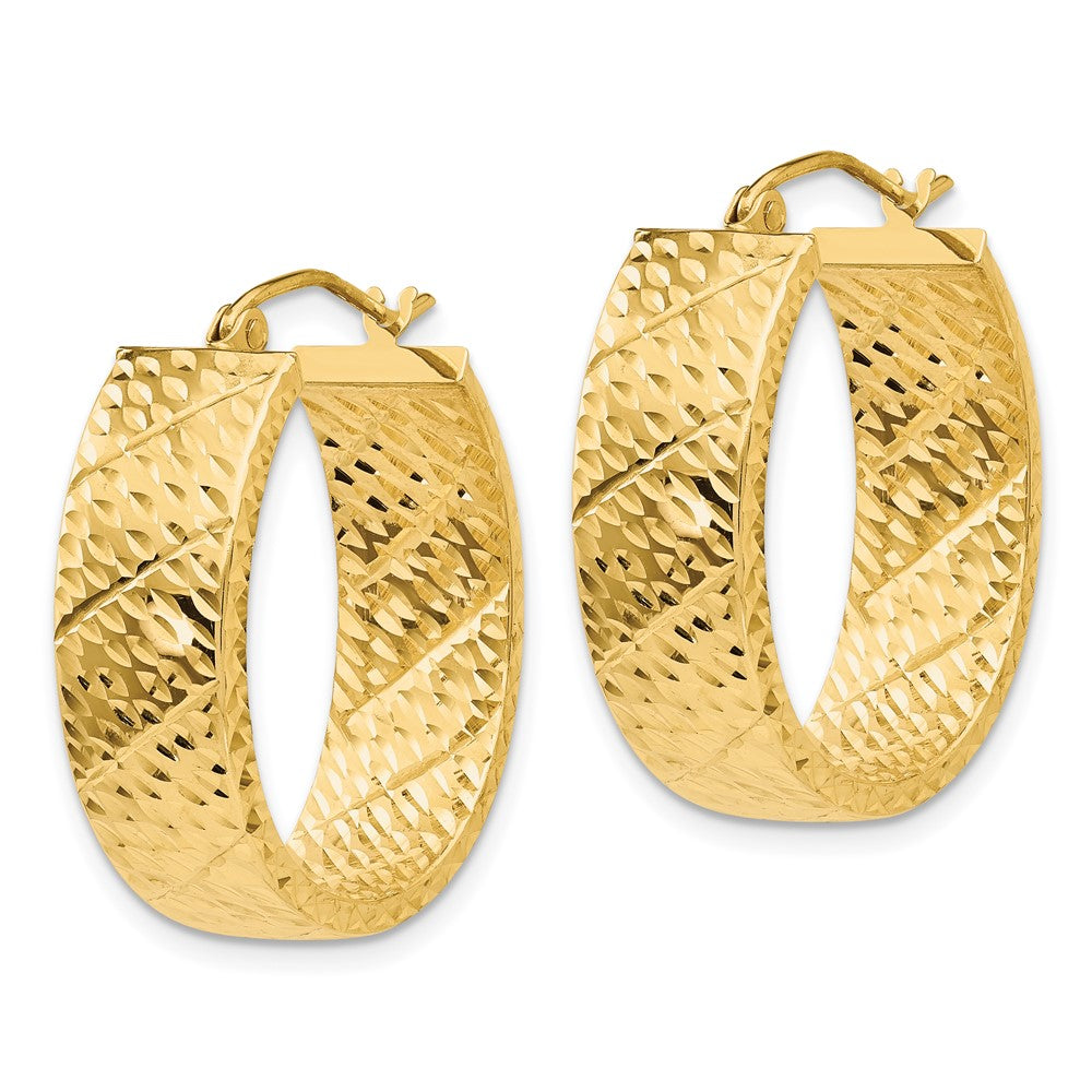 14K Yellow Gold Diamond Cut Oval Hoop Earrings