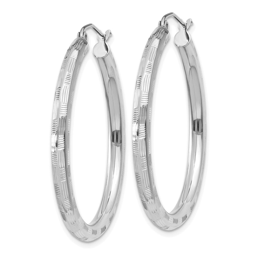 14K White Gold Diamond-Cut Hoop Earrings