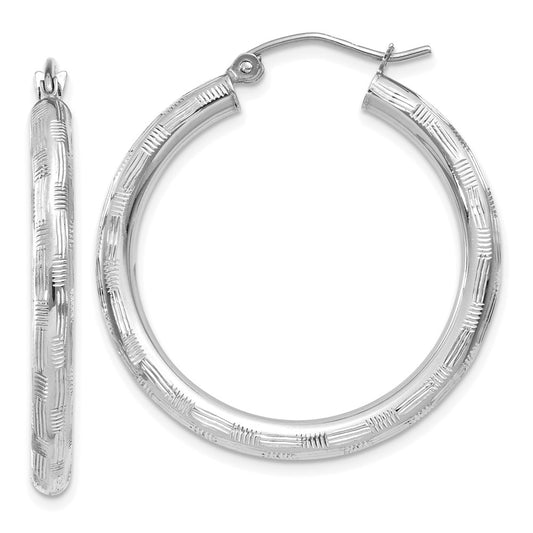 14K White Gold Diamond-Cut Hoop Earrings
