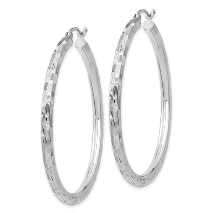 14K White Gold Diamond-Cut Hoop Earrings