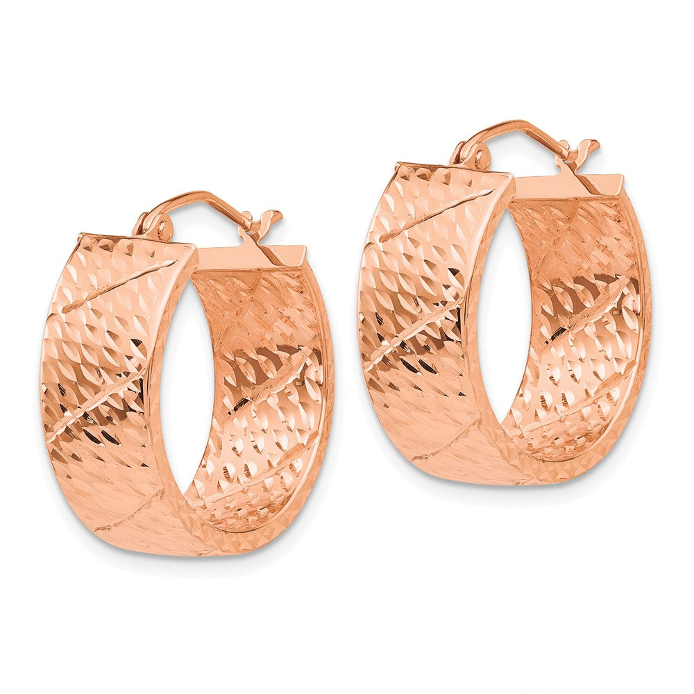 14K Rose Gold Diamond Cut Hoop Earrings