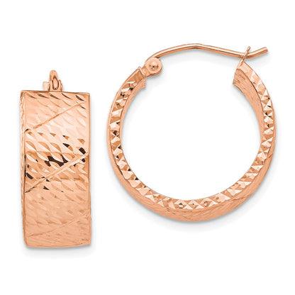 14K Rose Gold Diamond Cut Hoop Earrings