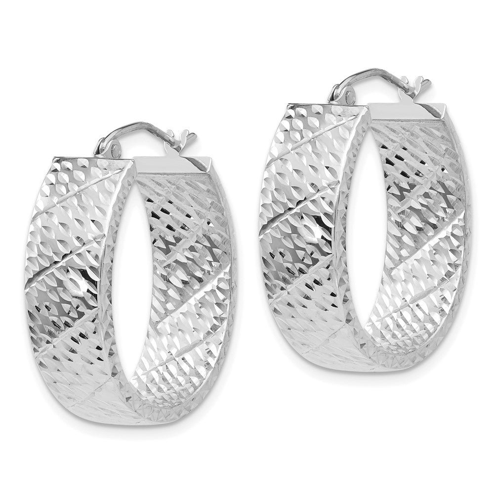 14K White Gold Diamond Cut Hoop Earrings