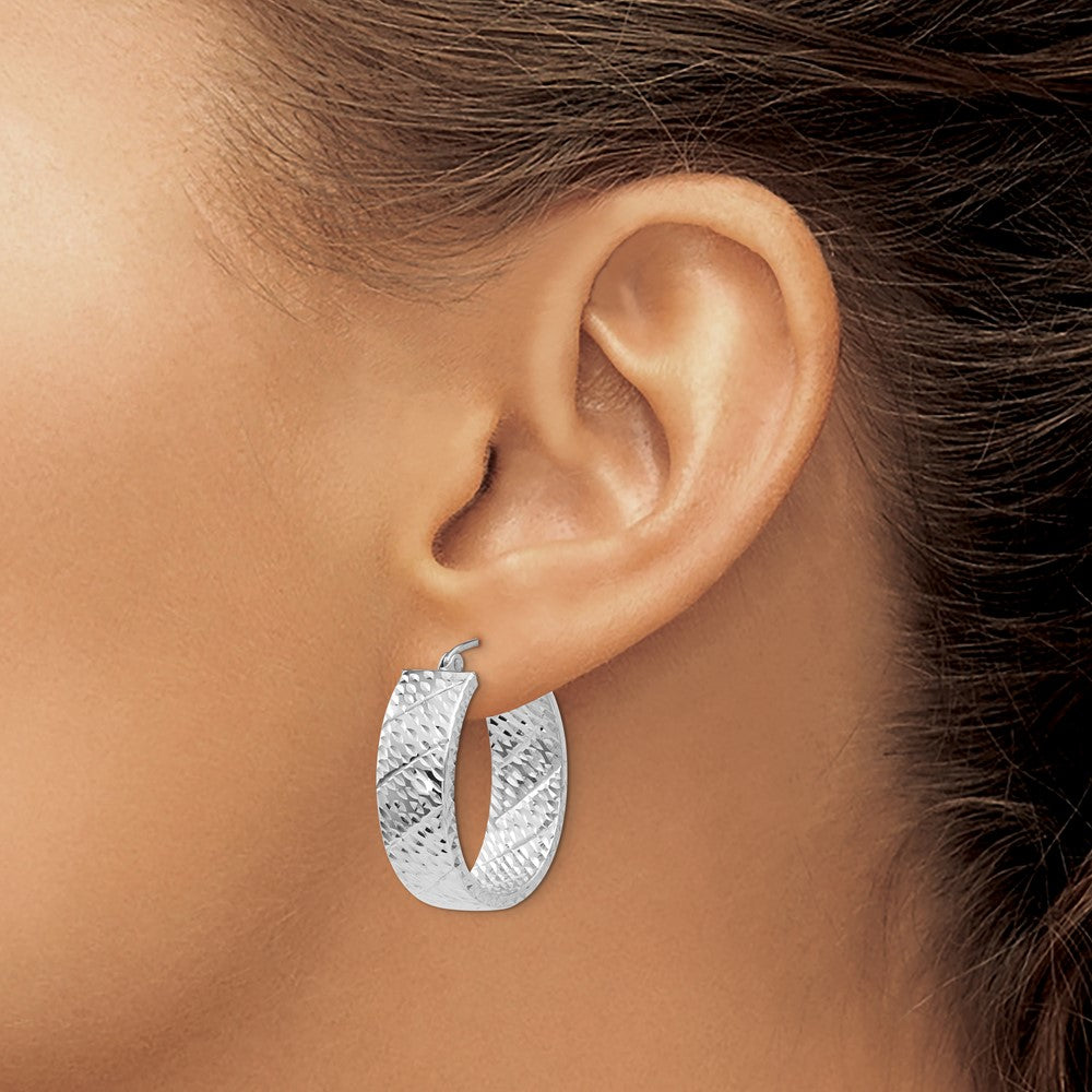 14K White Gold Diamond Cut Hoop Earrings