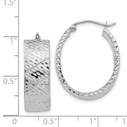 14K White Gold Diamond Cut Hoop Earrings