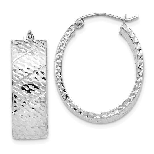 14K White Gold Diamond Cut Hoop Earrings