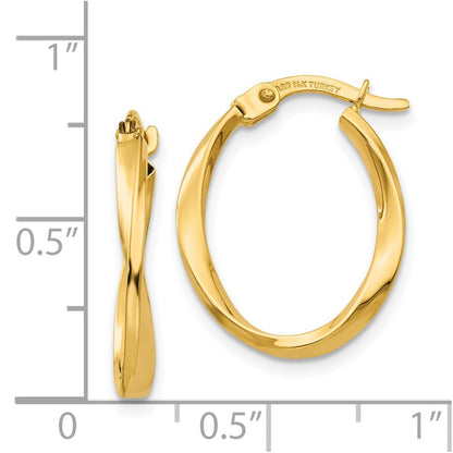 14K Yellow Gold Polished Twisted Oval Hoop Earrings