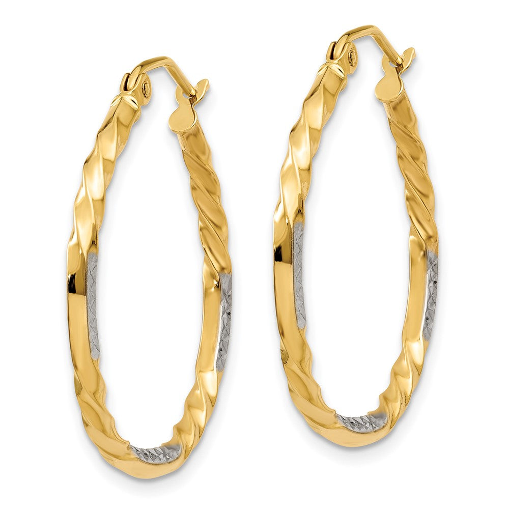 14K Yellow & Rhodium Diamond Cut Twisted Hoop Earrings