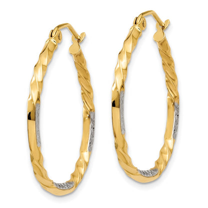 14K Yellow & Rhodium Diamond Cut Twisted Hoop Earrings