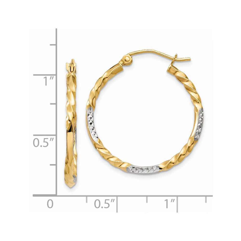 14K Yellow & Rhodium Diamond Cut Twisted Hoop Earrings
