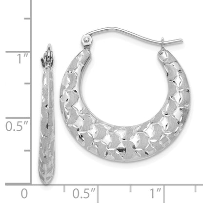 14K White Gold Satin And Diamond-Cut Hoop Earrings