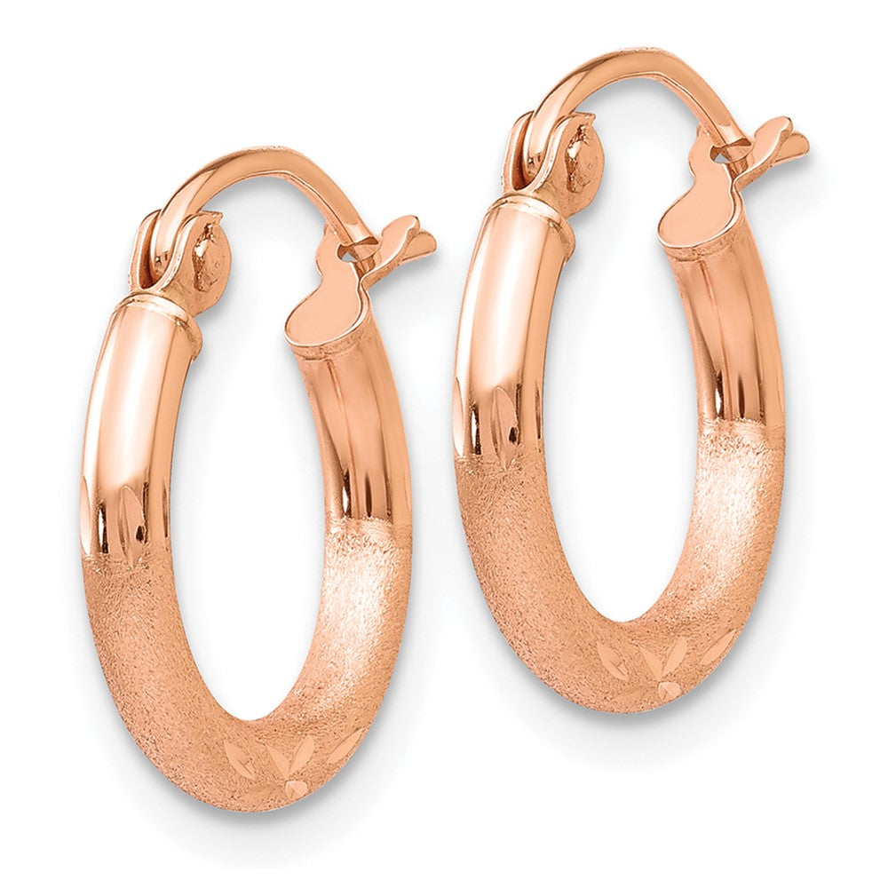 14K Rose Gold Lightweight Satin Diamond Cut Hoop Earrings