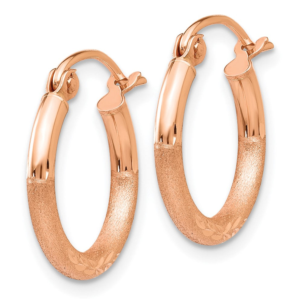 14K Rose Gold Lightweight Satin Diamond Cut Hoop Earrings