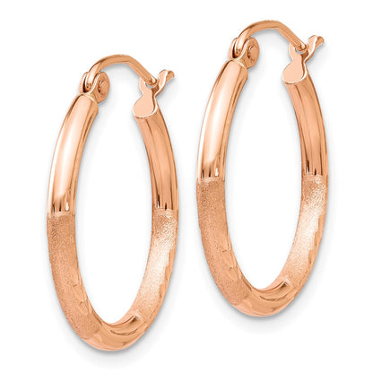14K Rose Gold Lightweight Satin Diamond Cut Hoop Earrings