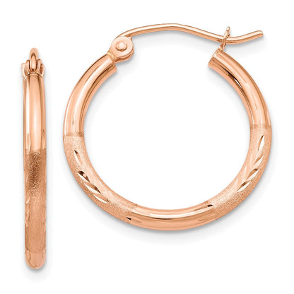14K Rose Gold Lightweight Satin Diamond Cut Hoop Earrings
