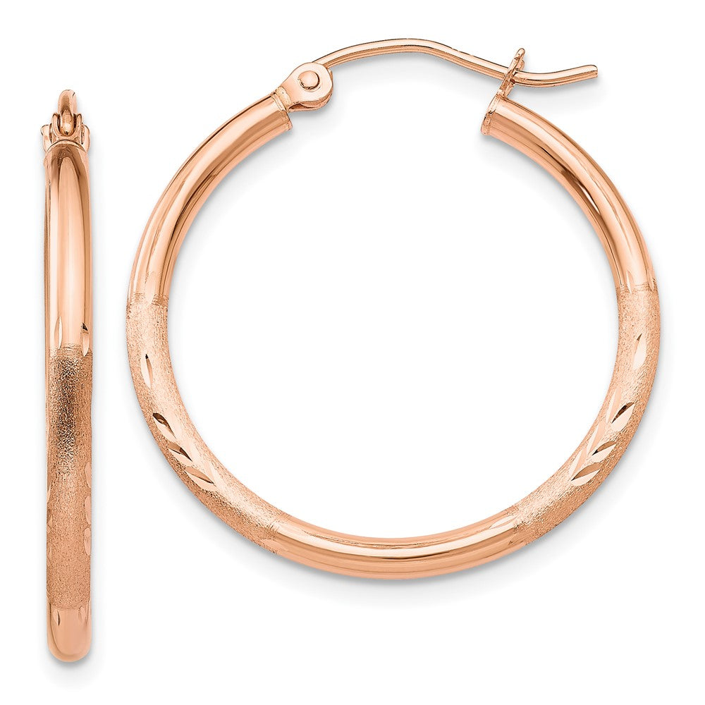 14K Rose Gold Lightweight Satin Diamond Cut Hoop Earrings