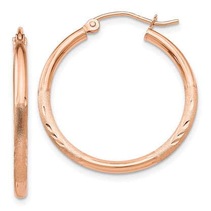 14K Rose Gold Lightweight Satin Diamond Cut Hoop Earrings