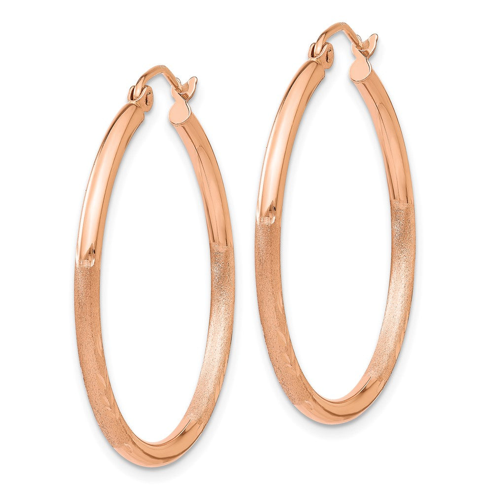 14K Rose Gold Lightweight Satin Diamond Cut Hoop Earrings