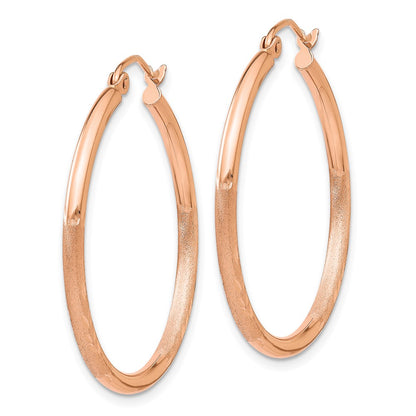 14K Rose Gold Lightweight Satin Diamond Cut Hoop Earrings