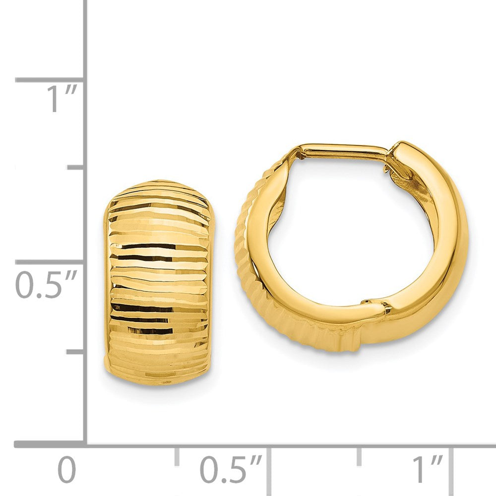 14K Yellow Gold Textured And Polished Hinged Hoop Earrings