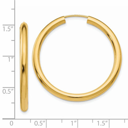 14K Yellow Gold Polished Endless Tube Hoop Earrings