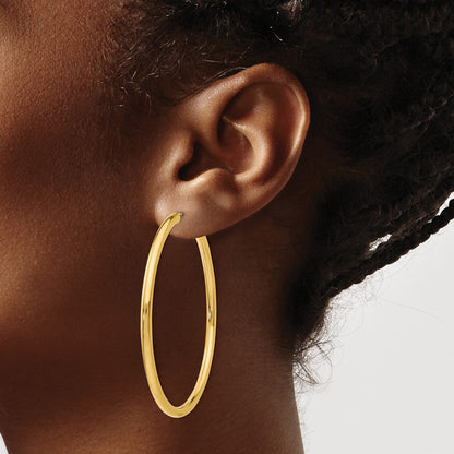 14K Yellow Gold Polished Endless Tube Hoop Earrings