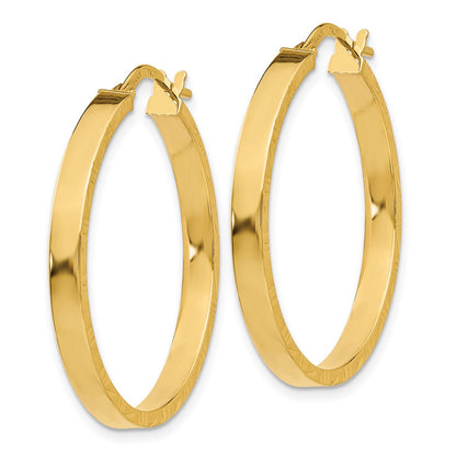 14K Yellow Gold Diamond Cut Edge Large 3mm Polished Hoop Earrings