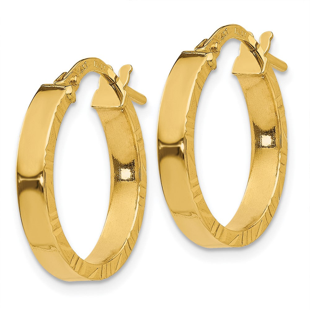 14K Yellow Gold Small 3mm Diamond Cut Edge Polished Hoop Earrings