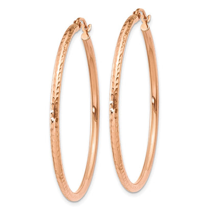 14K Rose Gold Polished Lightweight Large Diamond-Cut Tube Hoop Earrings