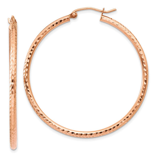 14K Rose Gold Polished Lightweight Large Diamond-Cut Tube Hoop Earrings