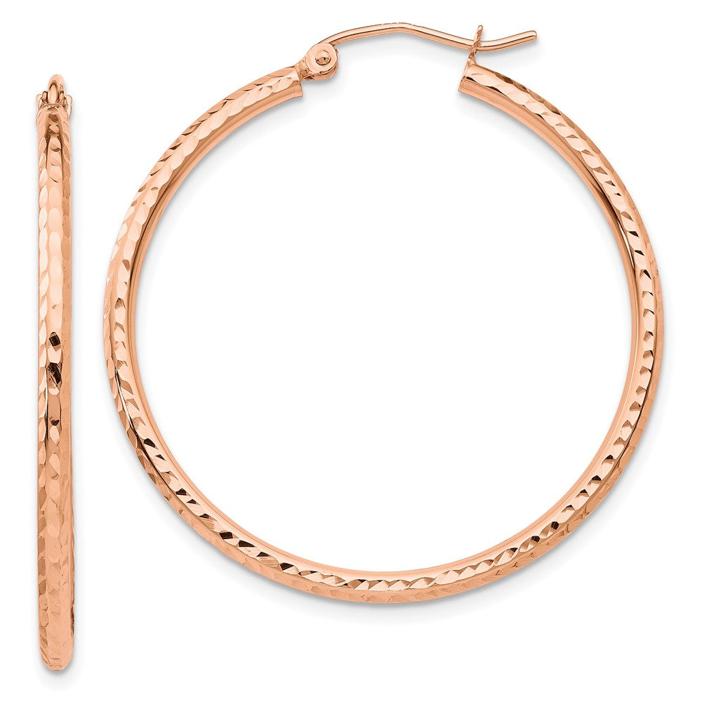 14K Rose Gold Polished Lightweight Large Diamond-Cut Tube Hoop Earrings