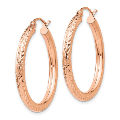 14K Rose Gold Diamond-Cut 3mm Round Hoop Earrings