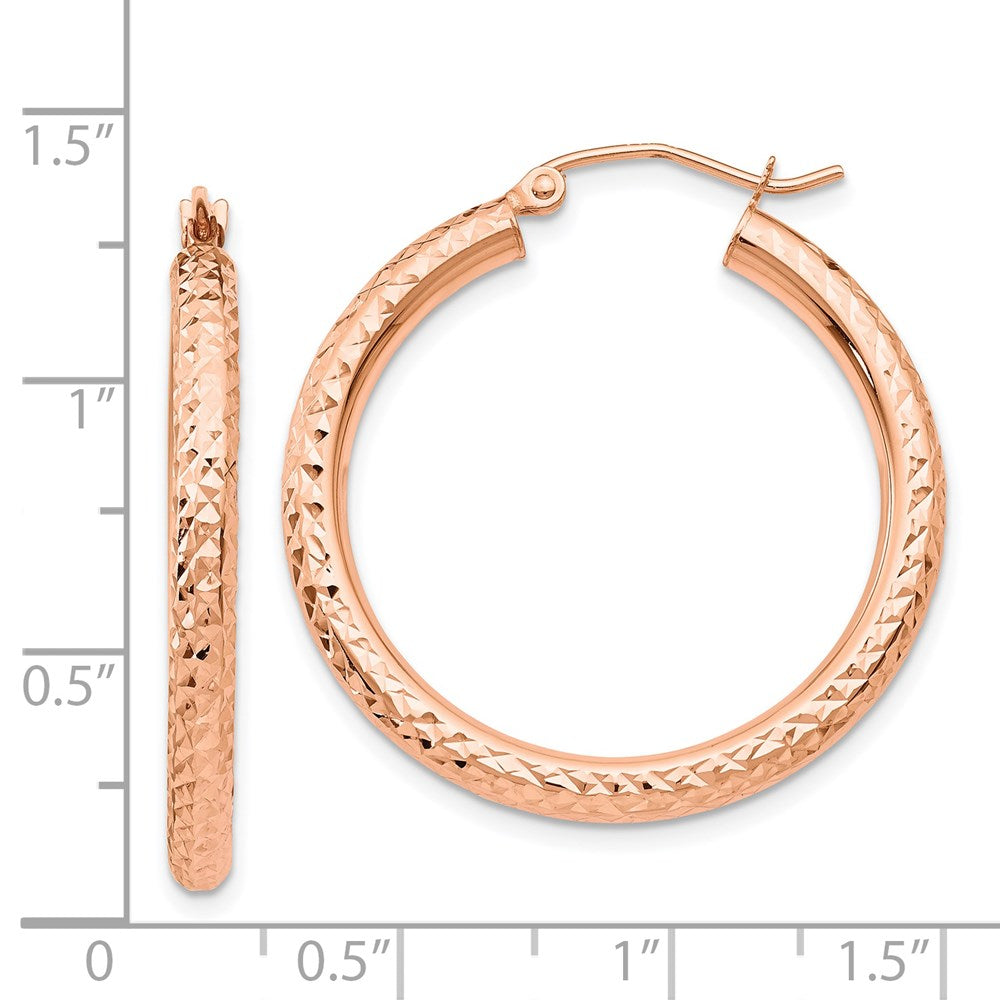 14K Rose Gold Diamond-Cut 3mm Round Hoop Earrings