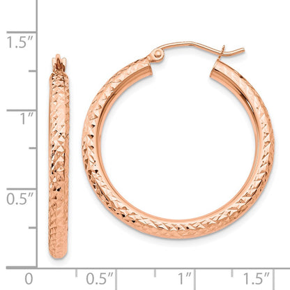 14K Rose Gold Diamond-Cut 3mm Round Hoop Earrings