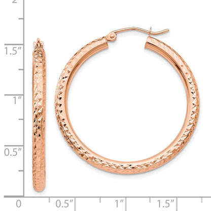 14K Rose Gold Diamond-Cut 3mm Round Hoop Earrings